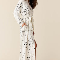 Skyler Cloud Jersey Banded Long Robe in White Stars