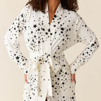 Skyler Cloud Jersey Banded Long Robe in White Stars