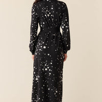 Skyler Cloud Jersey Banded Long Robe in Black Stars
