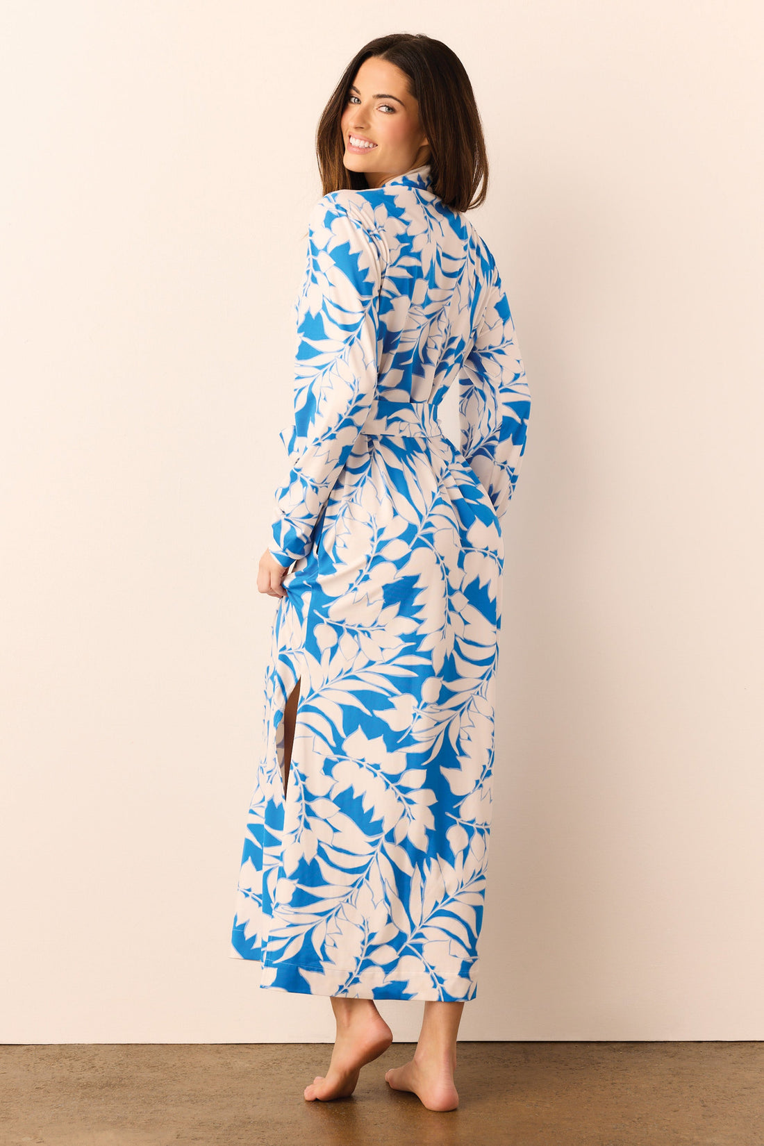 Skyler Cloud Jersey Banded Long Robe in Serene