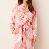 Quinn Cloud Jersey Banded Short Robe in Dahlia