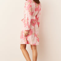 Quinn Cloud Jersey Banded Short Robe in Dahlia