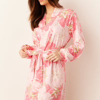 Quinn Cloud Jersey Banded Short Robe in Dahlia