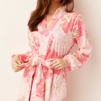 Quinn Cloud Jersey Banded Short Robe in Dahlia