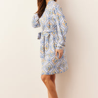 Quinn Cloud Jersey Banded Short Robe in Villeroy