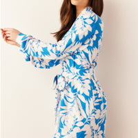 Quinn Cloud Jersey Banded Short Robe in Serene