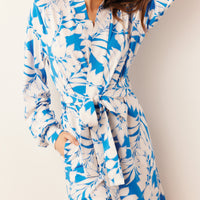 Quinn Cloud Jersey Banded Short Robe in Serene
