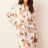 Quinn Cloud Jersey Banded Short Robe in Peaches & Cream