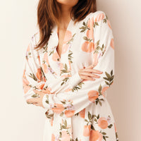 Quinn Cloud Jersey Banded Short Robe in Peaches & Cream