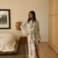 Kaia Cloud Jersey Kimono Robe in White Stars