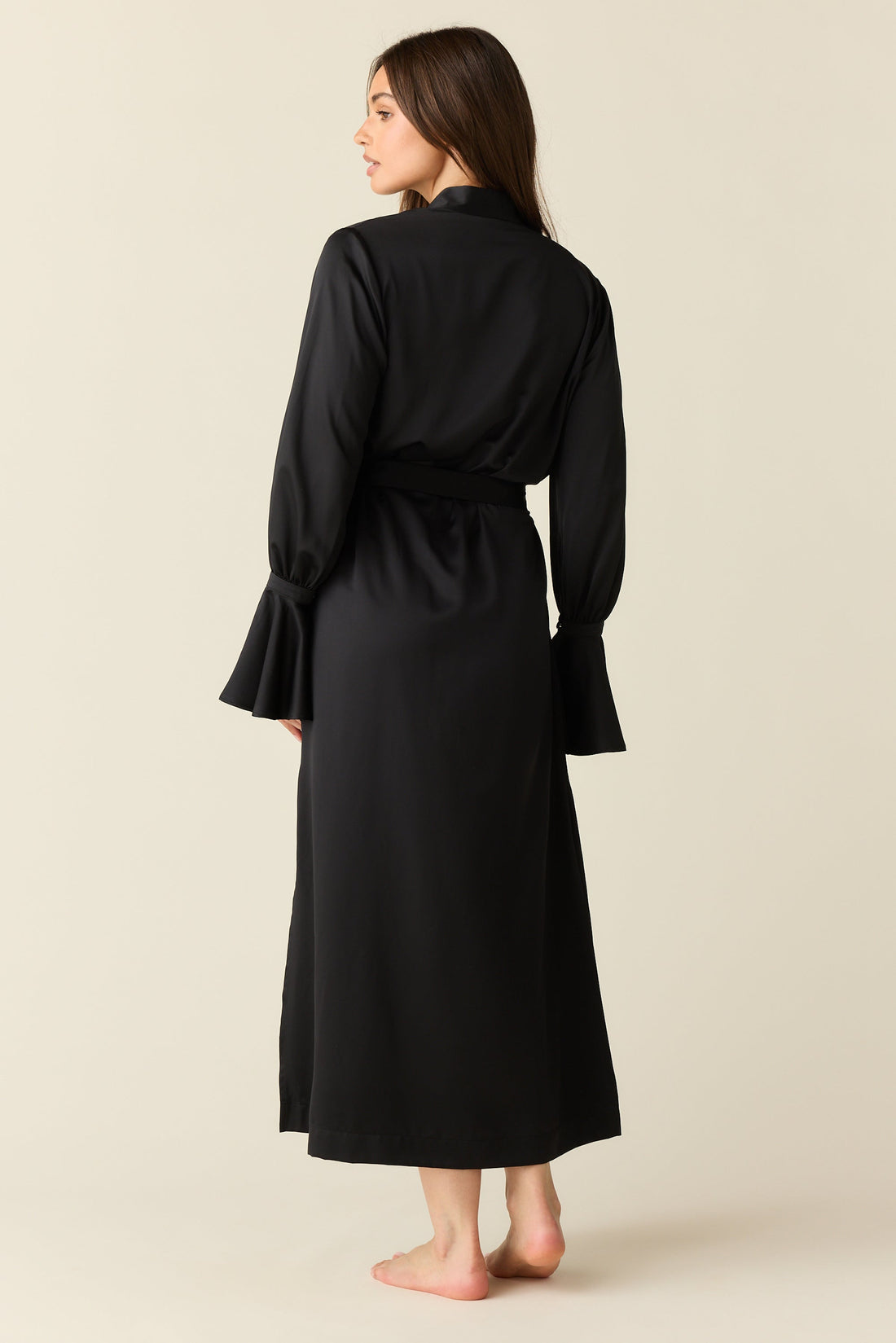 Juliette Luxe Satin Cuff Robe in Black