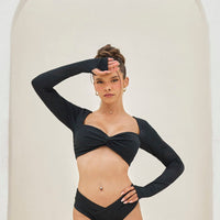 Tranquil Twist Long Sleeve Bikini Top - Black