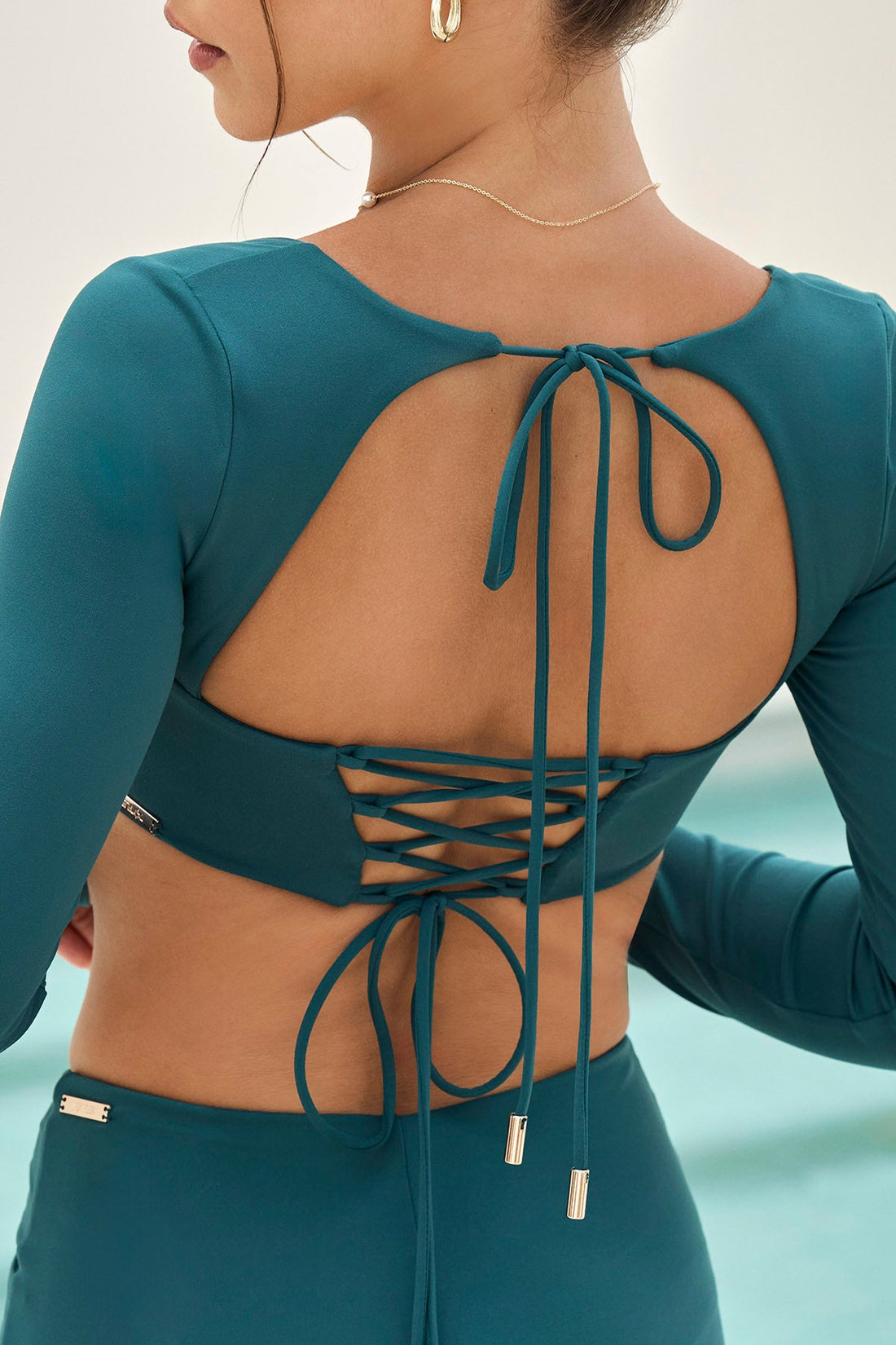 Tranquil Twist Long Sleeve Bikini Top - Dark Sea