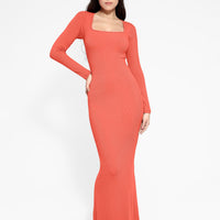 Shapewear Square Neck Long Sleeve Slimming Modal Maxi Dress