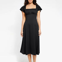Shapewear Flutter Sleeve Sculpting A-Line Midi Dress