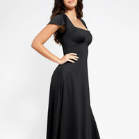 Shapewear Flutter Sleeve Sculpting A-Line Midi Dress