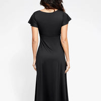 Shapewear Flutter Sleeve Sculpting A-Line Midi Dress