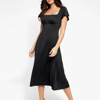Shapewear Flutter Sleeve Sculpting A-Line Midi Dress