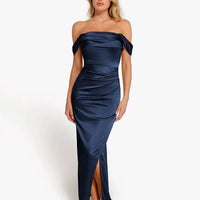 Shapewear Off Shoulder Shine Ruched Sculpting Maxi Dress