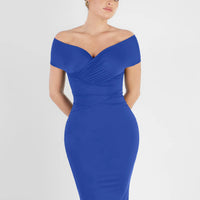 Shapewear Ruched Off-Shoulder Sculpting Midi Dress