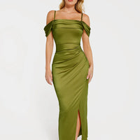 Shapewear Off Shoulder Shine Ruched Sculpting Maxi Dress