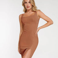Shapewear Faux Nubuck Bodycon Sculpting Slit Midi Dress