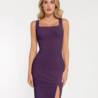 Shapewear Faux Nubuck Bodycon Sculpting Slit Midi Dress