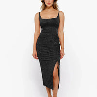 Shapewear Metallic Knit Bodycon Sculpting Midi Slip Dress