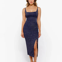 Shapewear Metallic Knit Bodycon Sculpting Midi Slip Dress