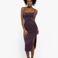 Shapewear Metallic Knit Bodycon Sculpting Midi Slip Dress