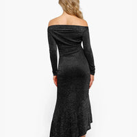 Shapewear Metallic Knit Long Sleeve Slim Mermaid Maxi Dress