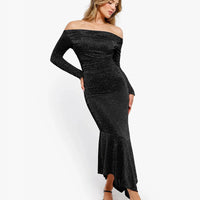 Shapewear Metallic Knit Long Sleeve Slim Mermaid Maxi Dress