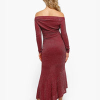 Shapewear Metallic Knit Long Sleeve Slim Mermaid Maxi Dress