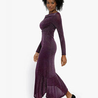 Shapewear Metallic Knit Long Sleeve Slim Mermaid Maxi Dress
