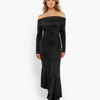 Shapewear Metallic Knit Long Sleeve Slim Mermaid Maxi Dress