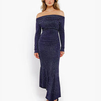 Shapewear Metallic Knit Long Sleeve Slim Mermaid Maxi Dress