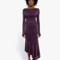 Shapewear Metallic Knit Long Sleeve Slim Mermaid Maxi Dress