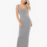 Shapewear Modal Slimming Lace Trim Henley Tank Maxi Dress