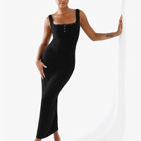 Shapewear Modal Slimming Lace Trim Henley Tank Maxi Dress