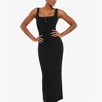 Shapewear Modal Slimming Lace Trim Henley Tank Maxi Dress