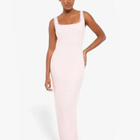 Shapewear Modal Slimming Lace Trim Henley Tank Maxi Dress