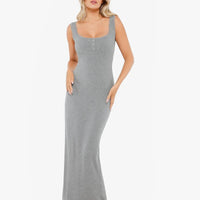 Shapewear Modal Slimming Lace Trim Henley Tank Maxi Dress