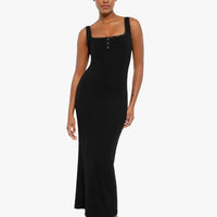 Shapewear Modal Slimming Lace Trim Henley Tank Maxi Dress