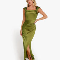 Shapewear Off Shoulder Shine Ruched Sculpting Maxi Dress