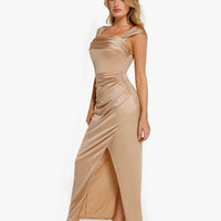 Shapewear Off Shoulder Shine Ruched Sculpting Maxi Dress