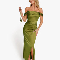 Shapewear Off Shoulder Shine Ruched Sculpting Maxi Dress
