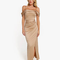 Shapewear Off Shoulder Shine Ruched Sculpting Maxi Dress
