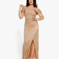 Shapewear Off Shoulder Shine Ruched Sculpting Maxi Dress