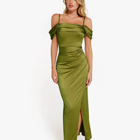 Shapewear Off Shoulder Shine Ruched Sculpting Maxi Dress