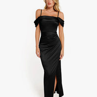Shapewear Off Shoulder Shine Ruched Sculpting Maxi Dress